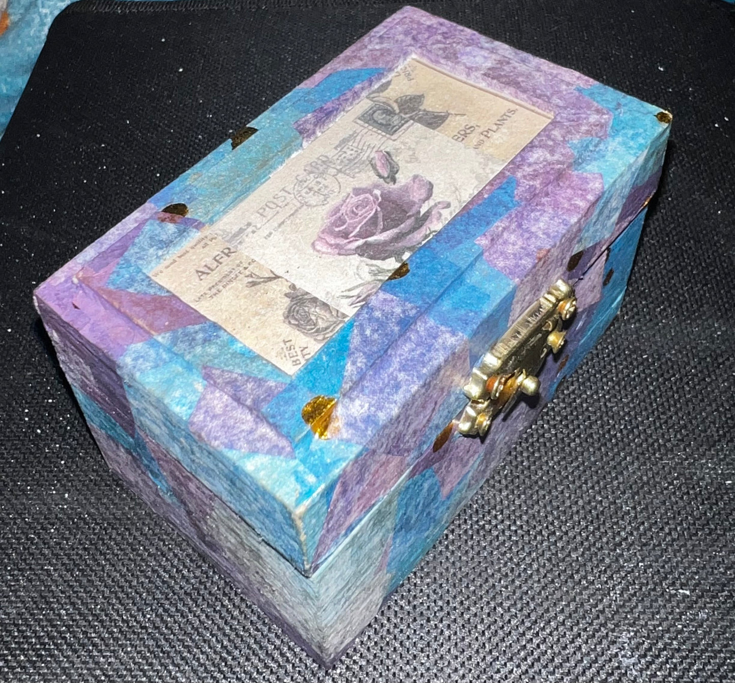 Small Wooden Box - Purple, Blue, and Rose Print