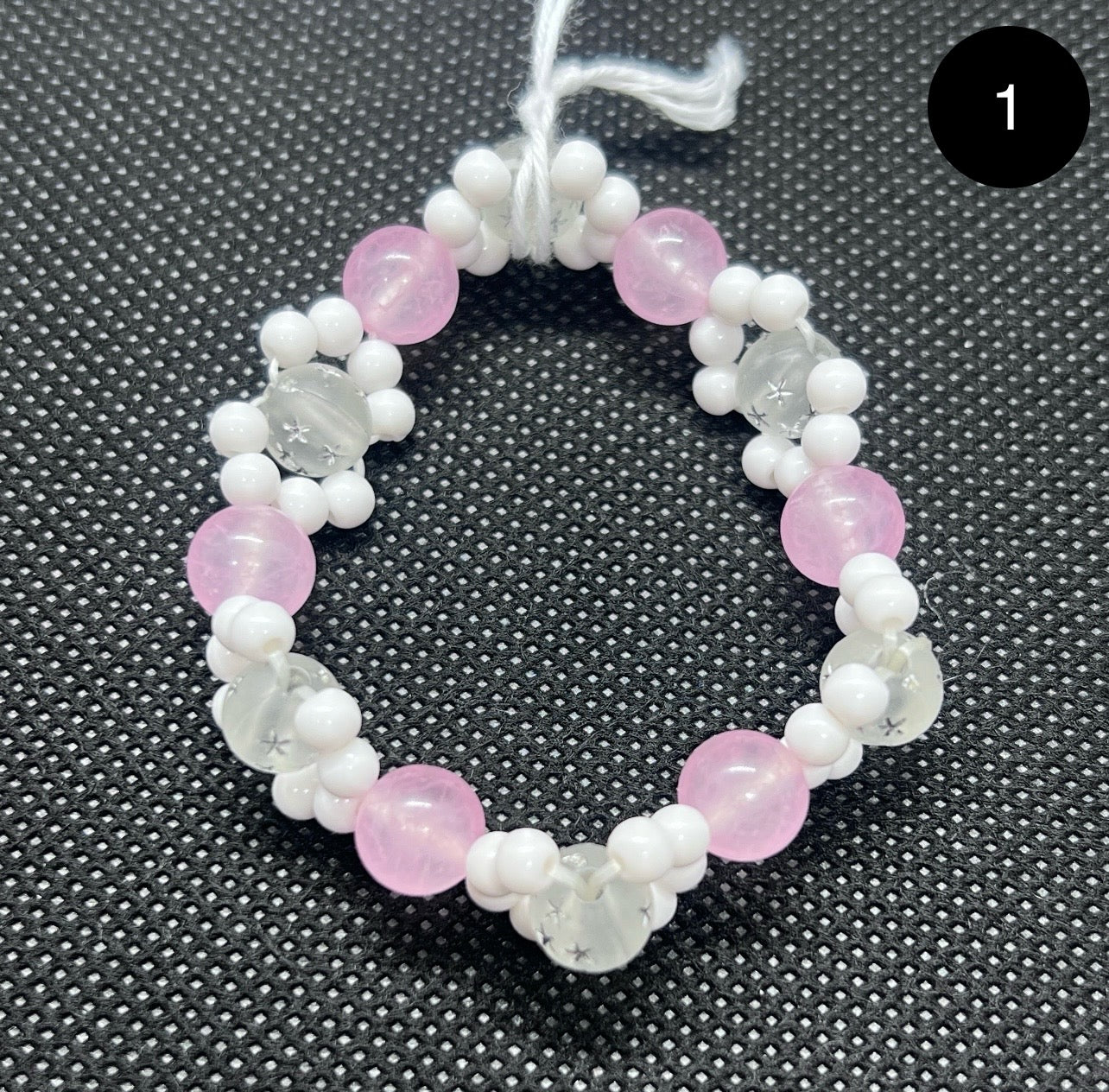 Set of 3 Beaded Pattern Bracelets - Pink Amethyst, Blue, and Purple.