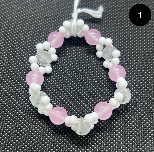Set of 3 Beaded Pattern Bracelets - Pink Amethyst, Blue, and Purple.