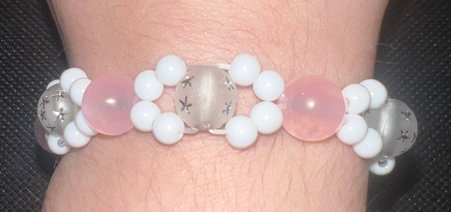 Set of 3 Beaded Pattern Bracelets - Pink Amethyst, Blue, and Purple.