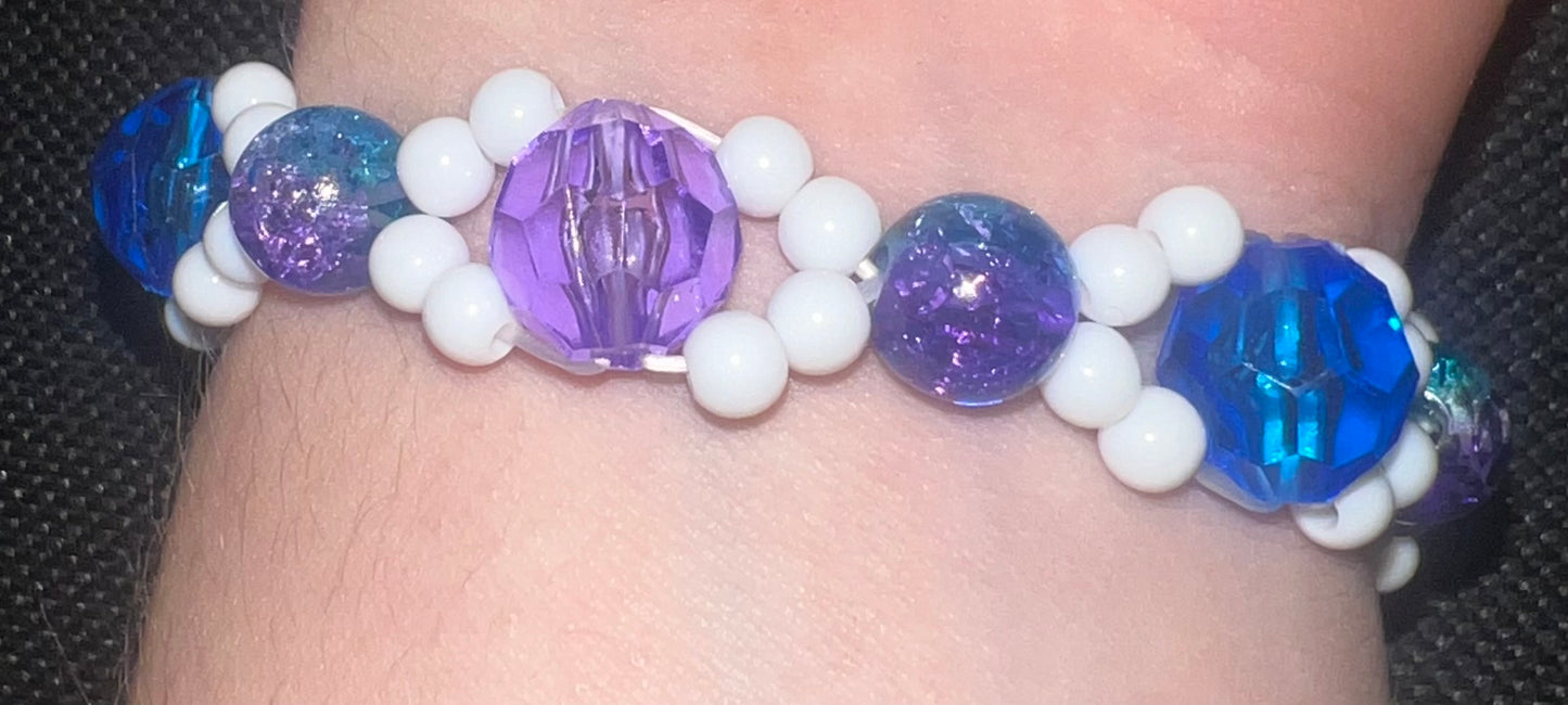 Set of 3 Beaded Pattern Bracelets - Pink Amethyst, Blue, and Purple.