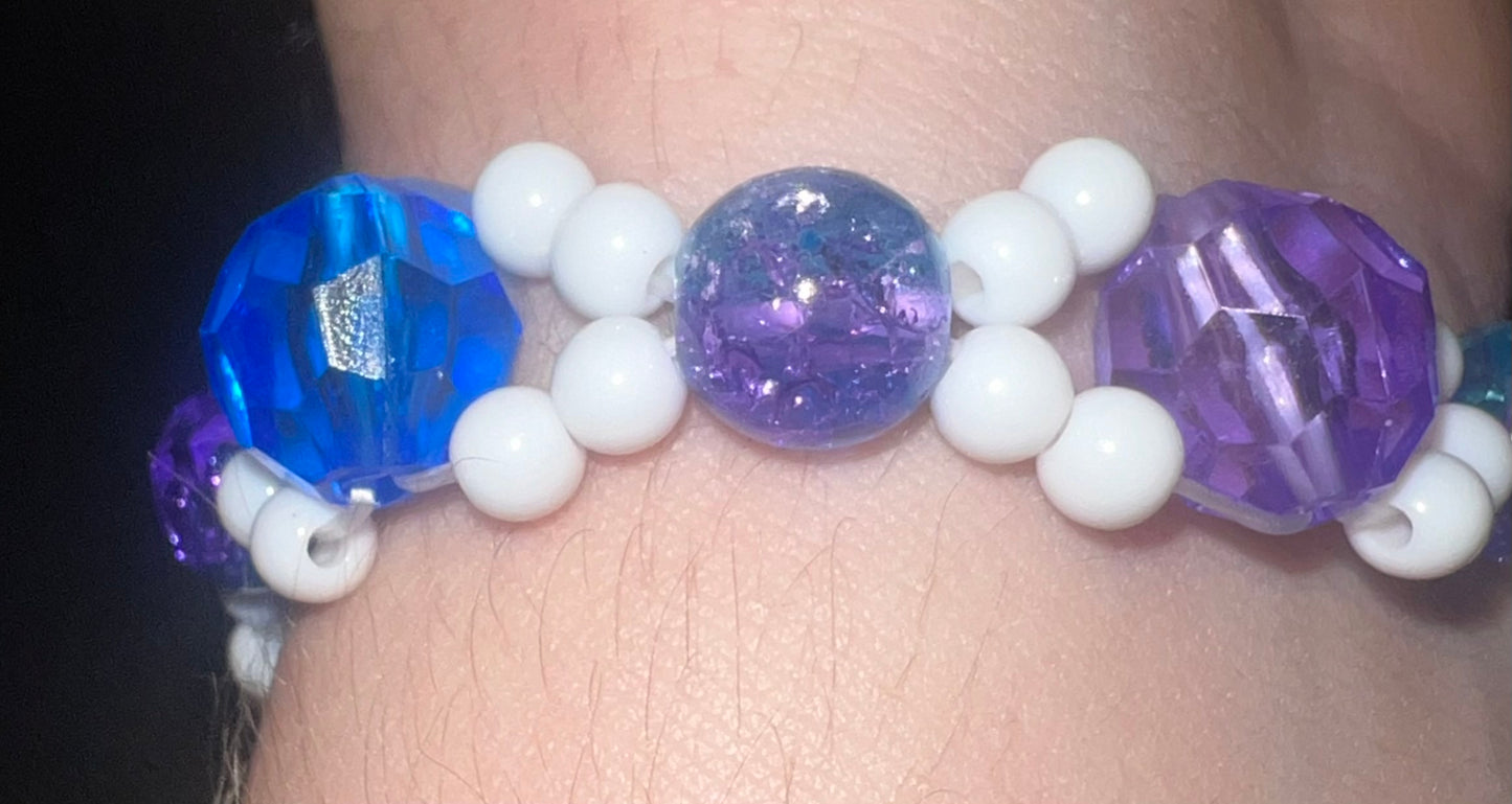 Set of 3 Beaded Pattern Bracelets - Pink Amethyst, Blue, and Purple.