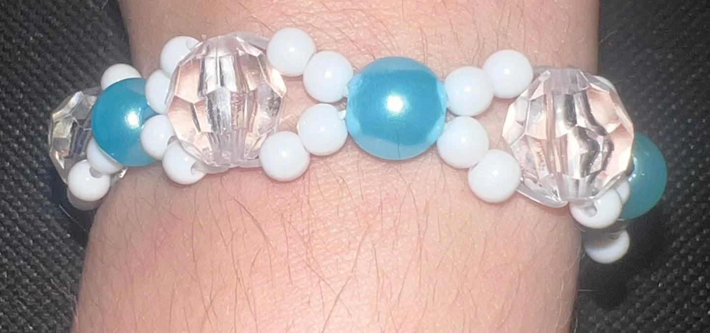 Set of 3 Beaded Pattern Bracelets - Pink Amethyst, Blue, and Purple.