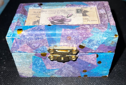 Small Wooden Box - Purple, Blue, and Rose Print