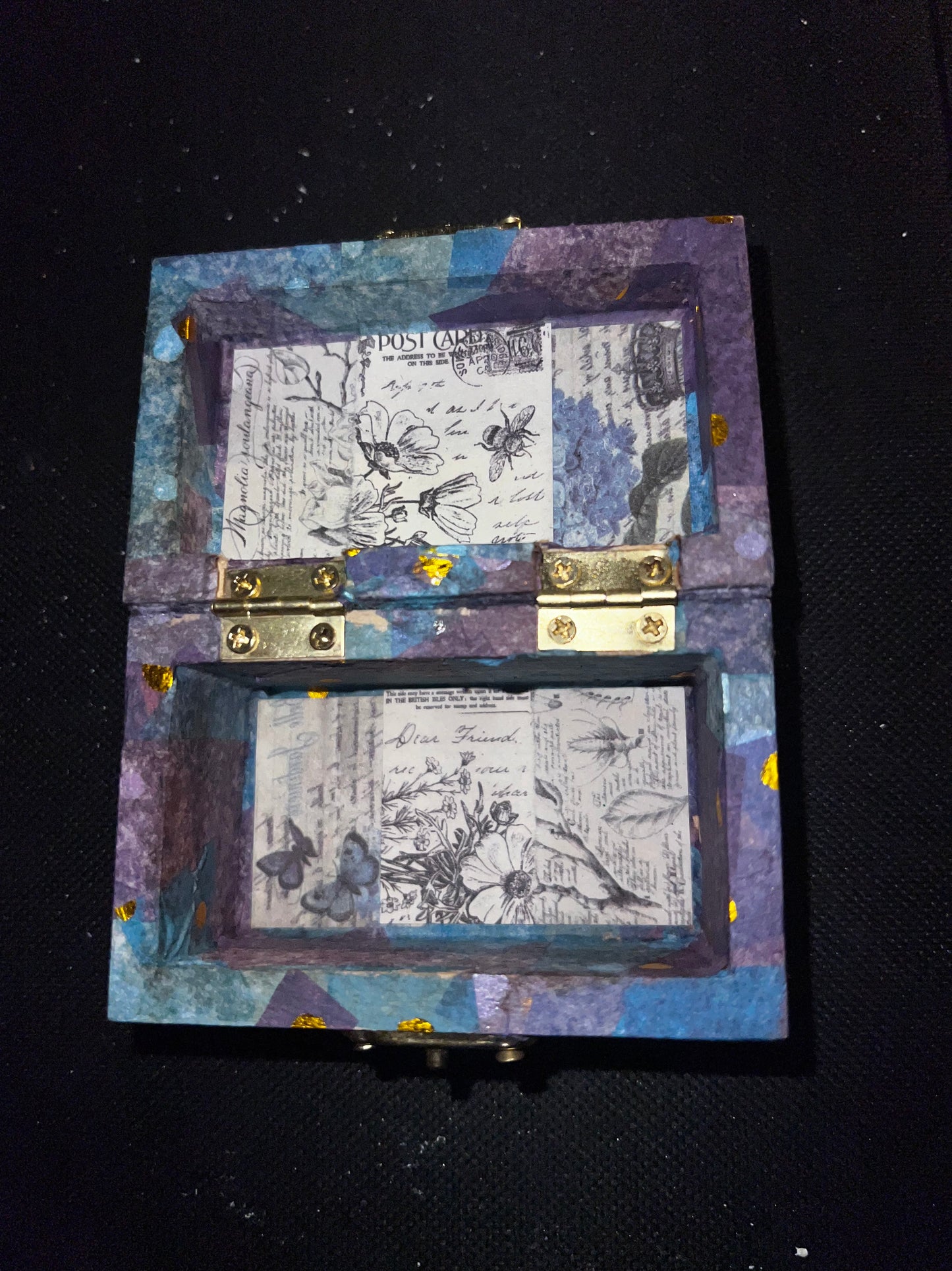 Small Wooden Box - Purple, Blue, and Rose Print